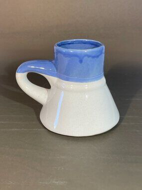 Stoneware Pottery Half Blue White Drip Glaze Dashboard Mug No Slip Grip (1471)